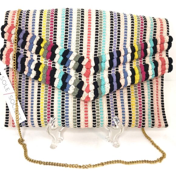 Sole Society Multicolor Woven Clutch Purse NEW